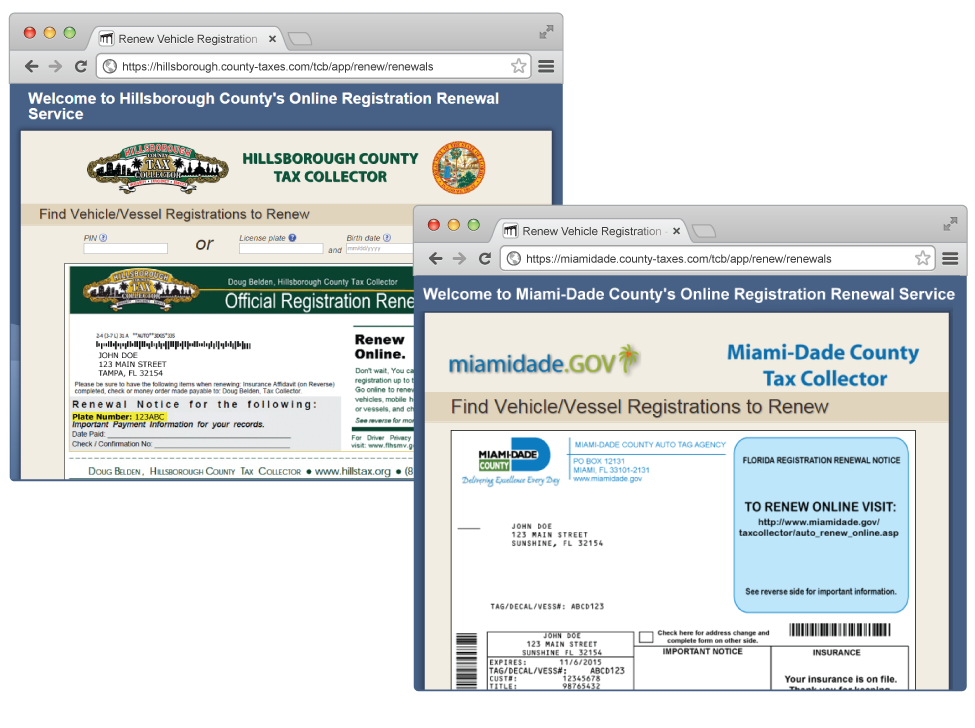 How do you renew your vehicle registration in Florida?